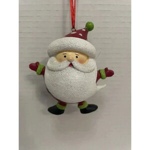 Round Santa ￼With Lime Green Trim Christmas Ornament 4 1/2‎ Inches Unique
